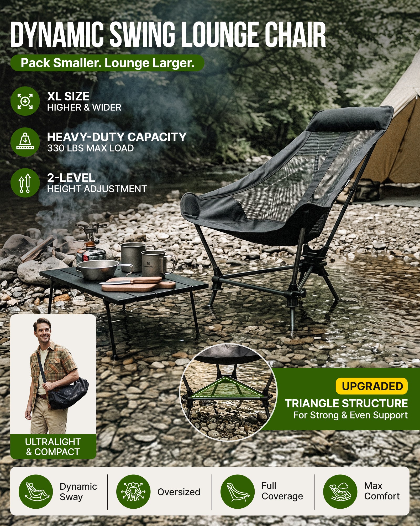 High Back Camping Chair with Gentle Sway