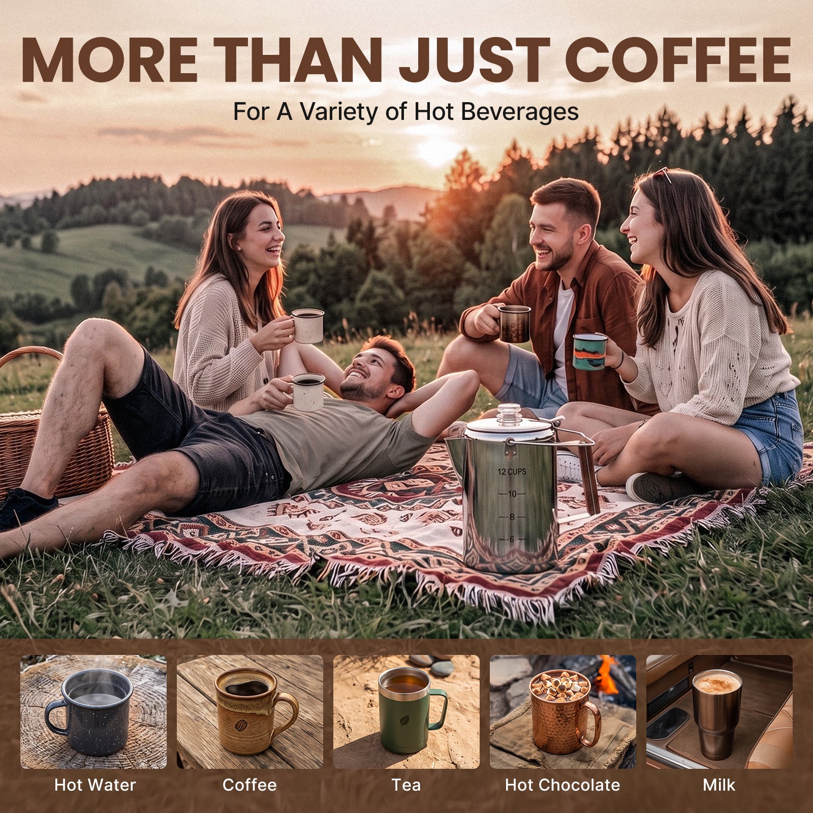 KingCamp Camping Coffee Pot, 12 Cup Stainless Steel Percolator