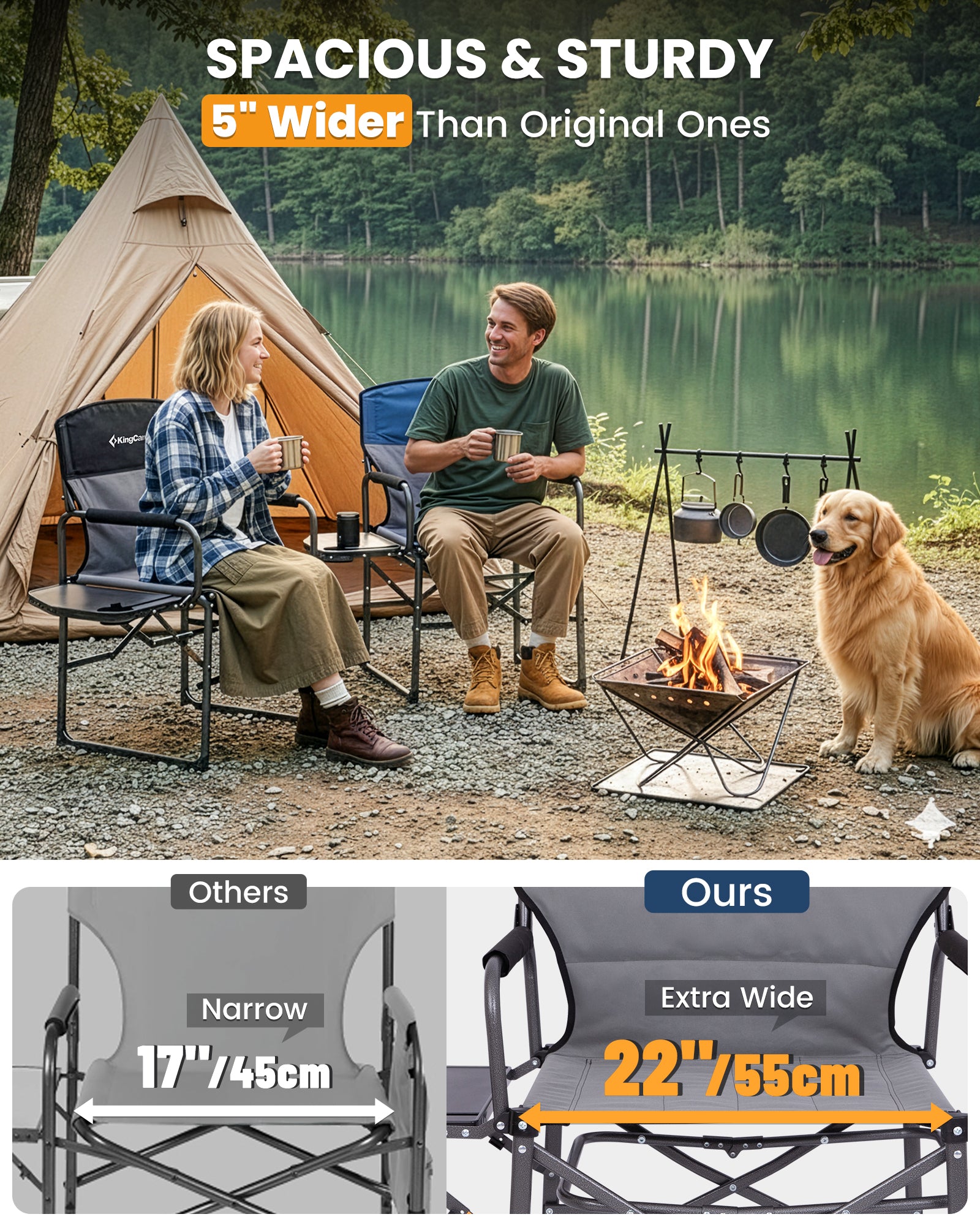 KingCamp ASH C30 Oversized Director's Camp Chair with Side Table