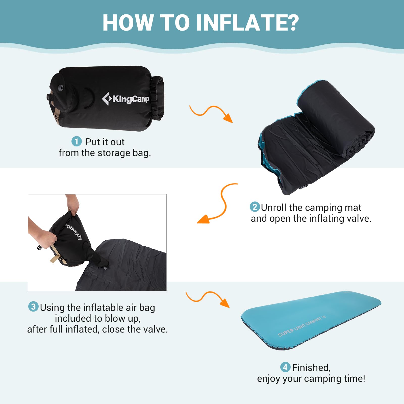 KingCamp SUPER LIGHT COMFORT 10 Single Air Pad - 4" Memory Foam Sleeping Pad