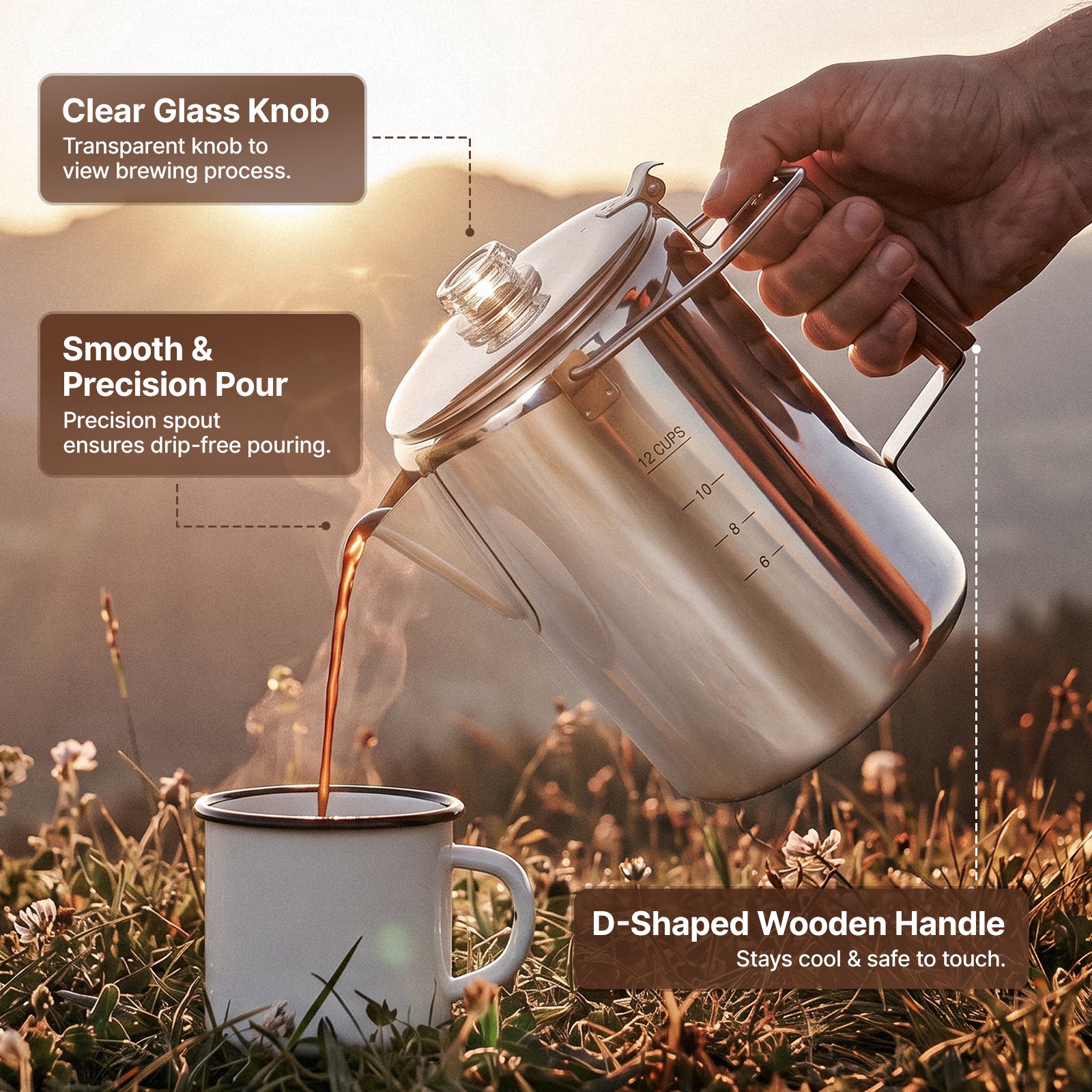 KingCamp Camping Coffee Pot, 12 Cup Stainless Steel Percolator
