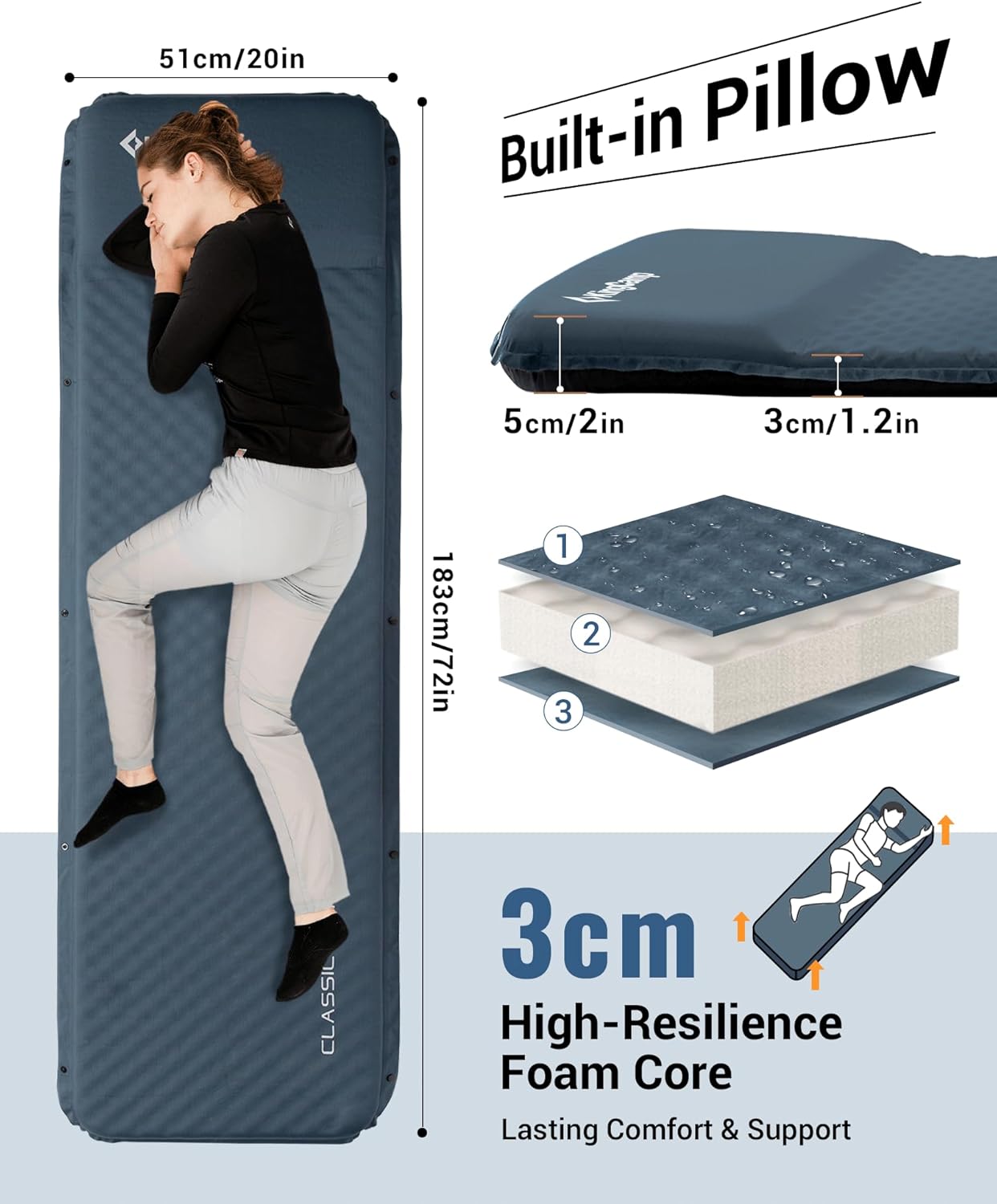 Selbstaufblasende Isomatte mit Kissen-L