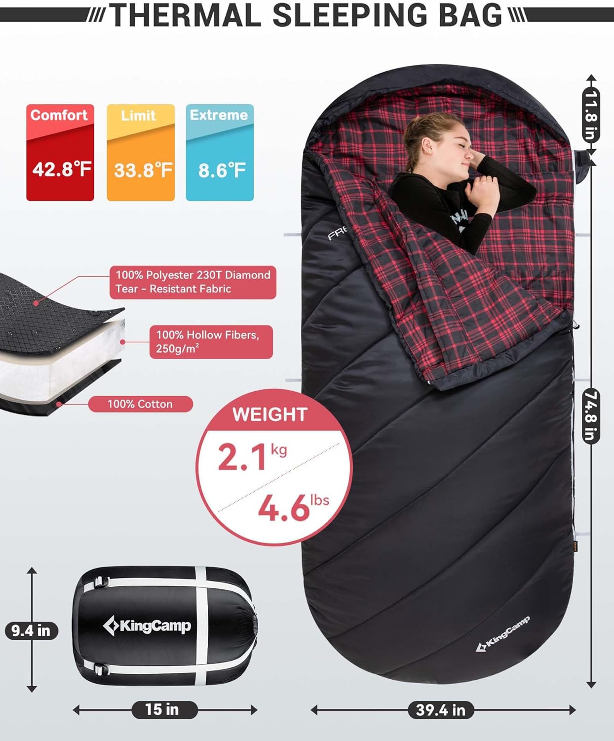43F Flanell-Schlafsack für 3–4 Jahreszeiten in Übergröße