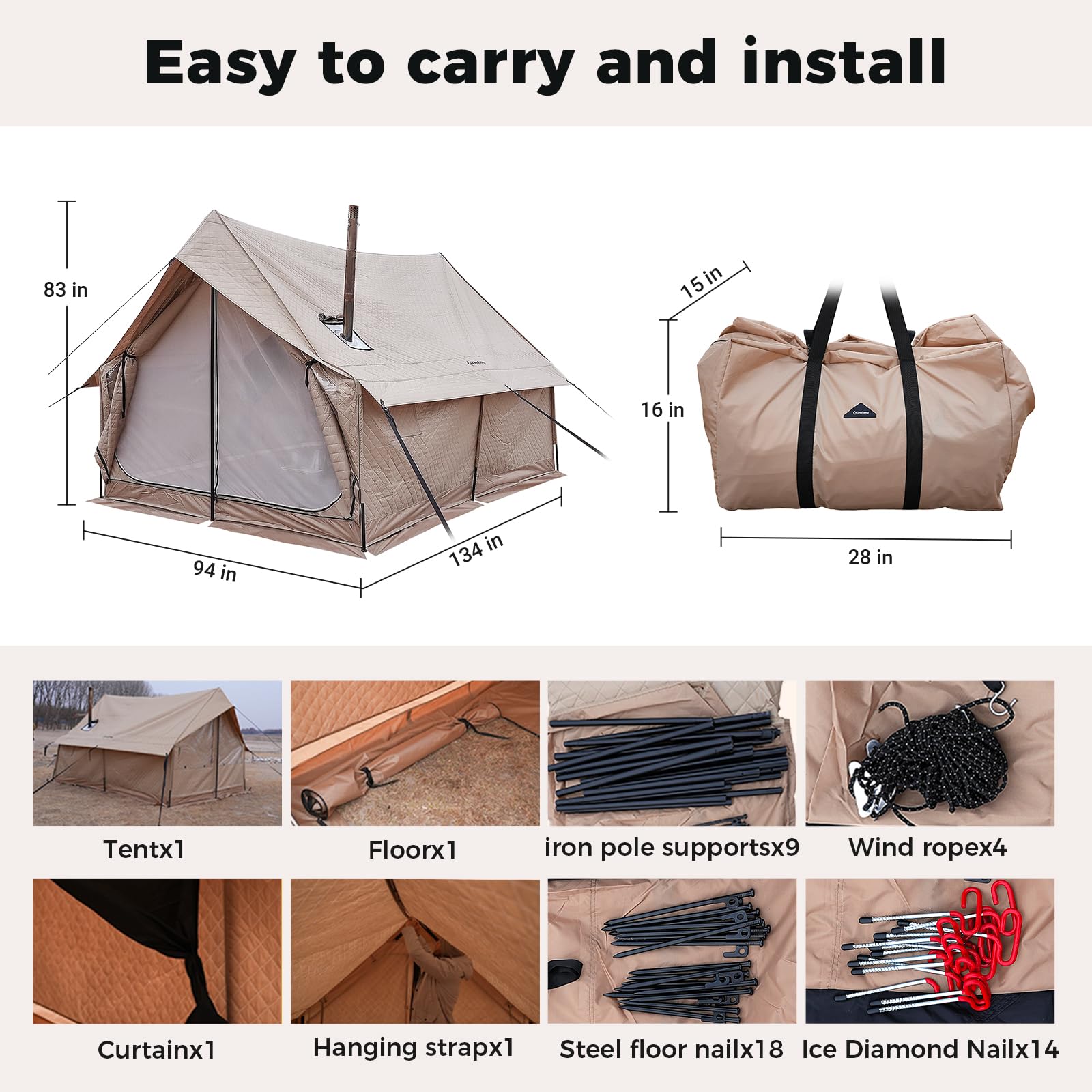 KingCamp 4-Season Cotton Cabin Tent with Stove Jack for 4-5 People