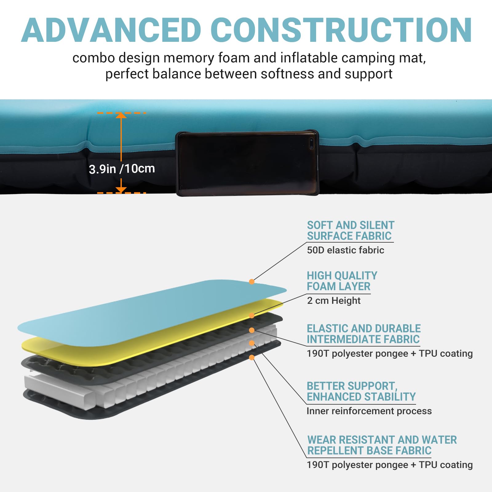 KingCamp SUPER LIGHT COMFORT 10 Single Air Pad - 4" Memory Foam Sleeping Pad