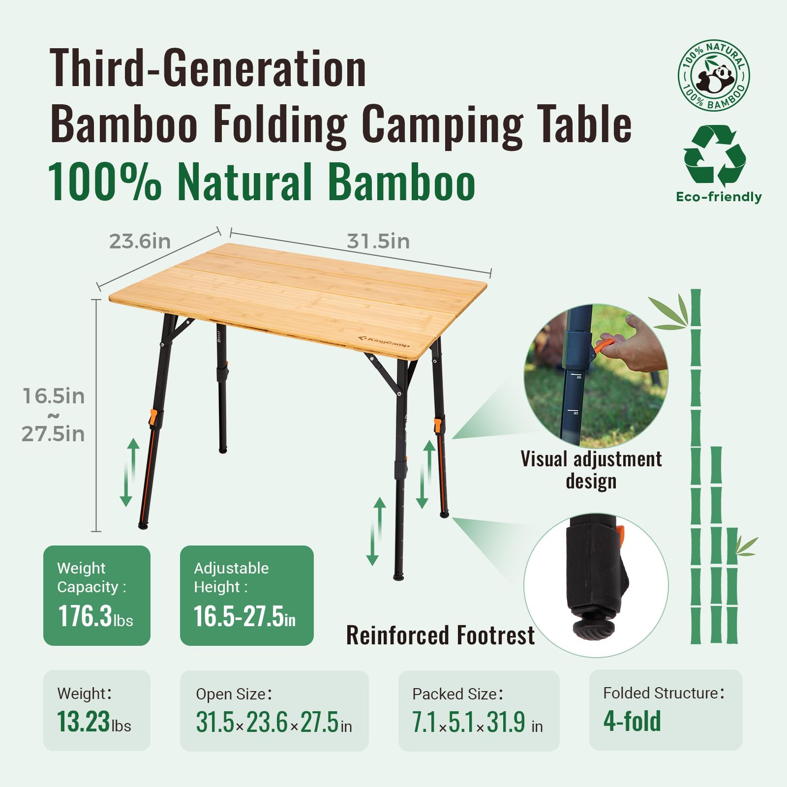 KingCamp BAMBOO P8060 Folding Bamboo Table