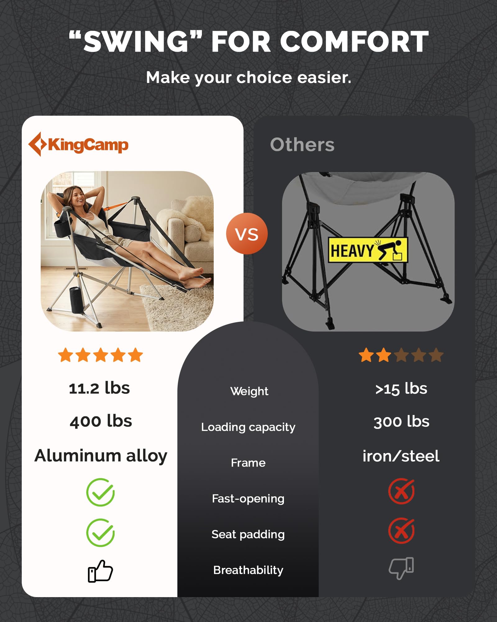 KingCamp ORCHID C20 COOL Hammock Chair with Footrest