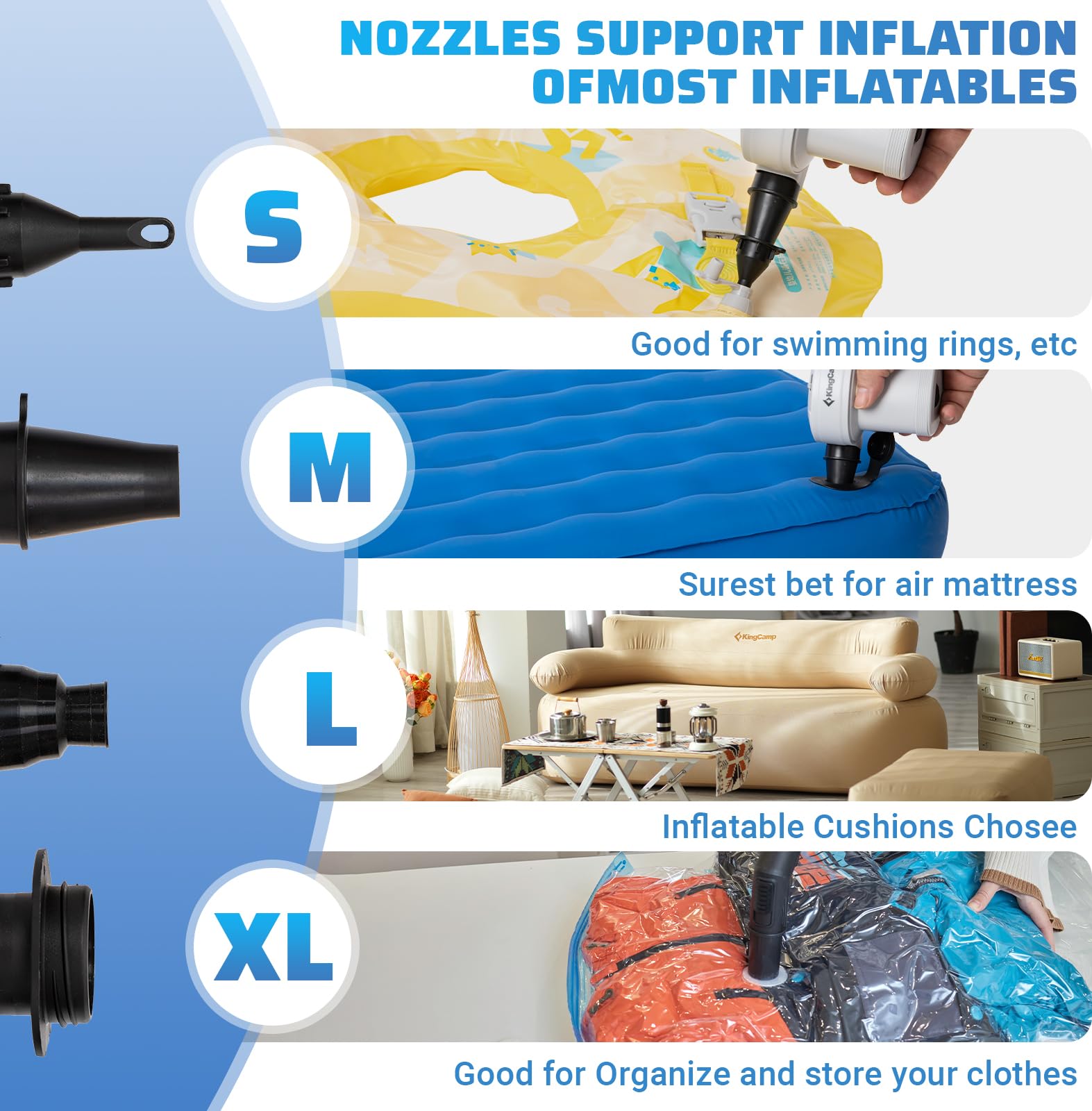 KingCamp Quick-Fill Perfect Inflator/Deflator Pumps with 4 Nozzles