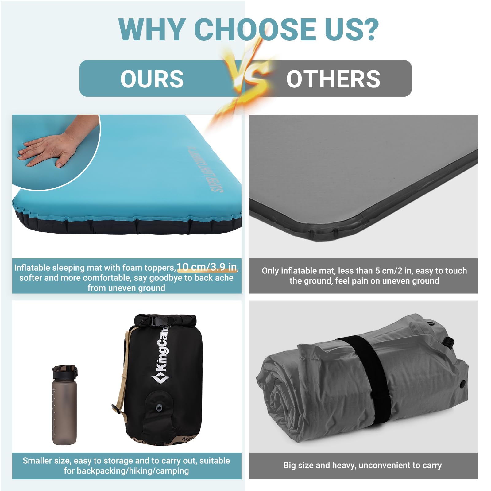 KingCamp SUPER LIGHT COMFORT 10 Single Air Pad - 4" Memory Foam Sleeping Pad