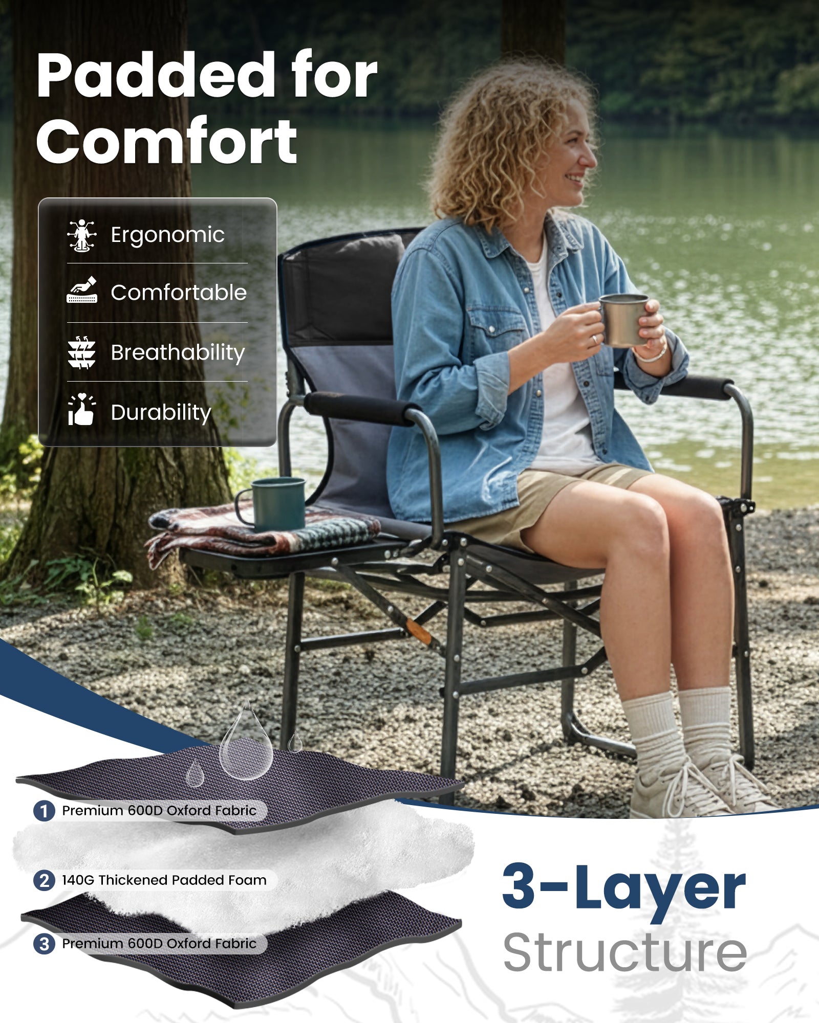 KingCamp ASH C30 Oversized Director's Camp Chair with Side Table