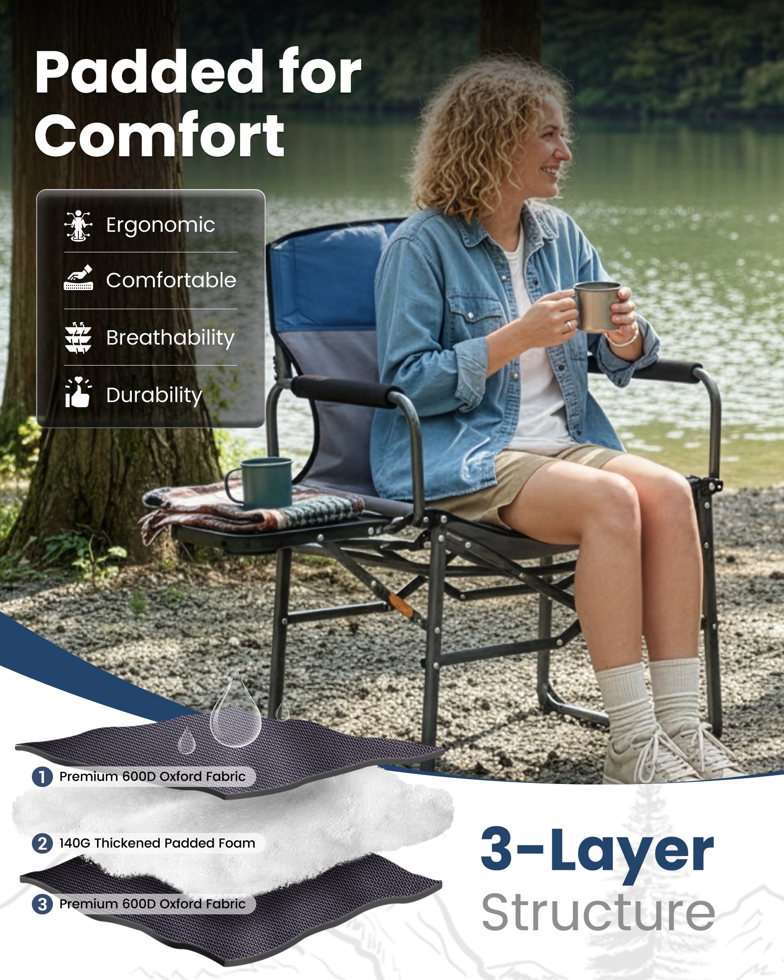 KingCamp ASH C30 Oversized Director's Camp Chair with Side Table