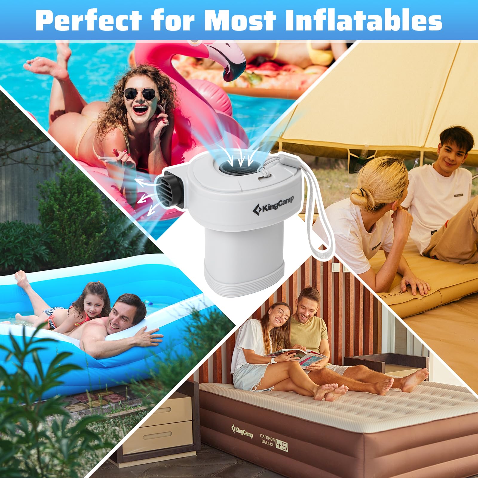 KingCamp Quick-Fill Perfect Inflator/Deflator Pumps with 4 Nozzles