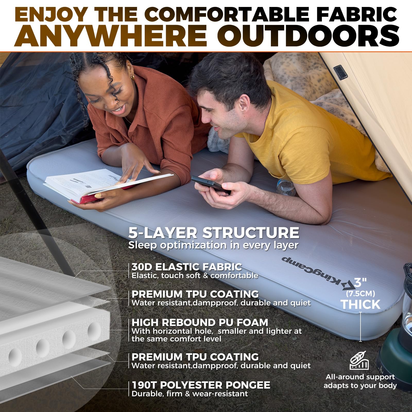 KingCamp Double Self-Inflating Camping Mattress with Pump