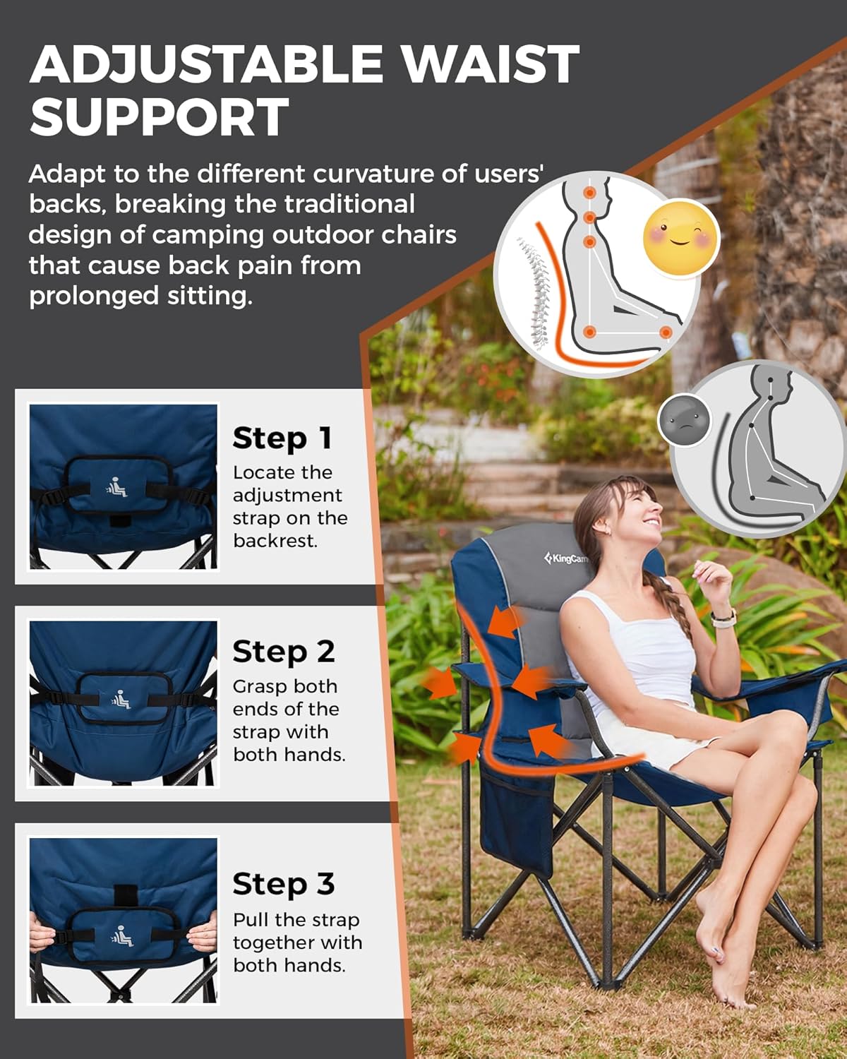 KingCamp JUNIPER C10 Oversized Folding Chair with Adjustable Lumbar Support