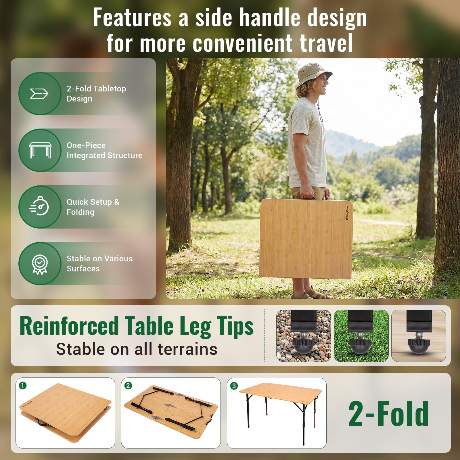 KingCamp BamAura 2Fold 12070 PLUS Bamboo Folding Table