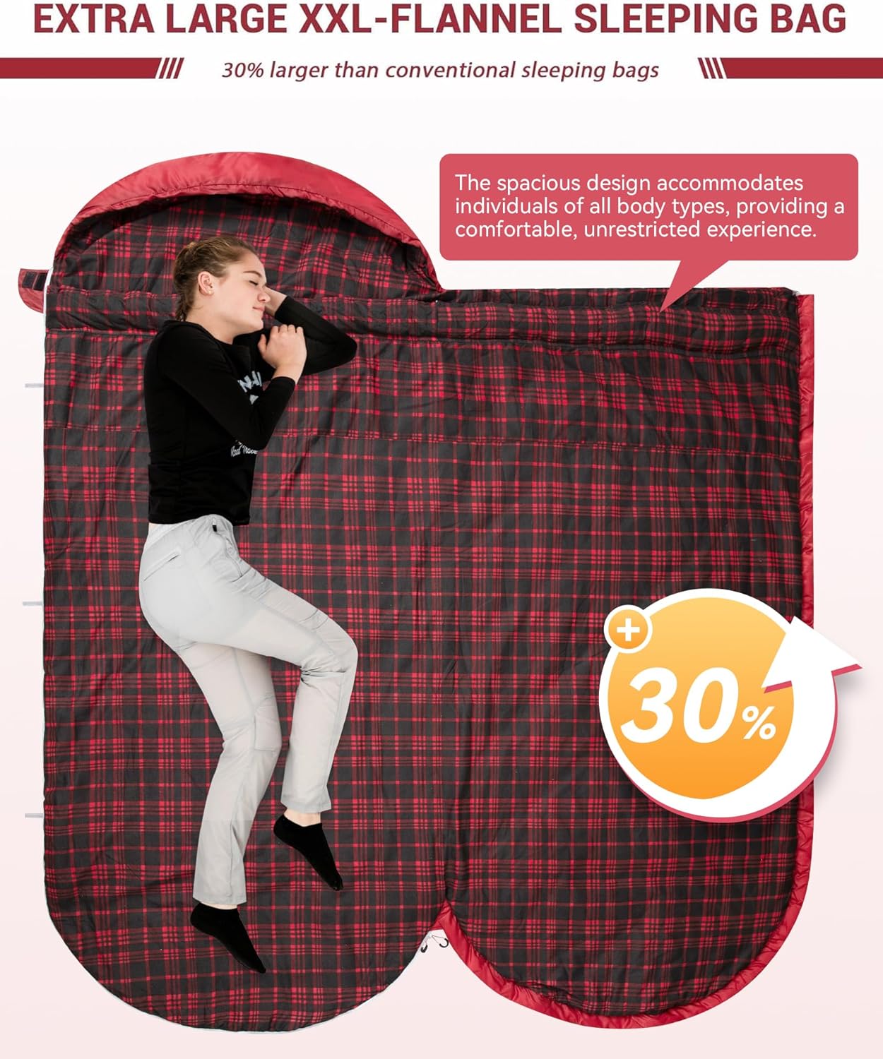 43F Flanell-Schlafsack für 3–4 Jahreszeiten in Übergröße