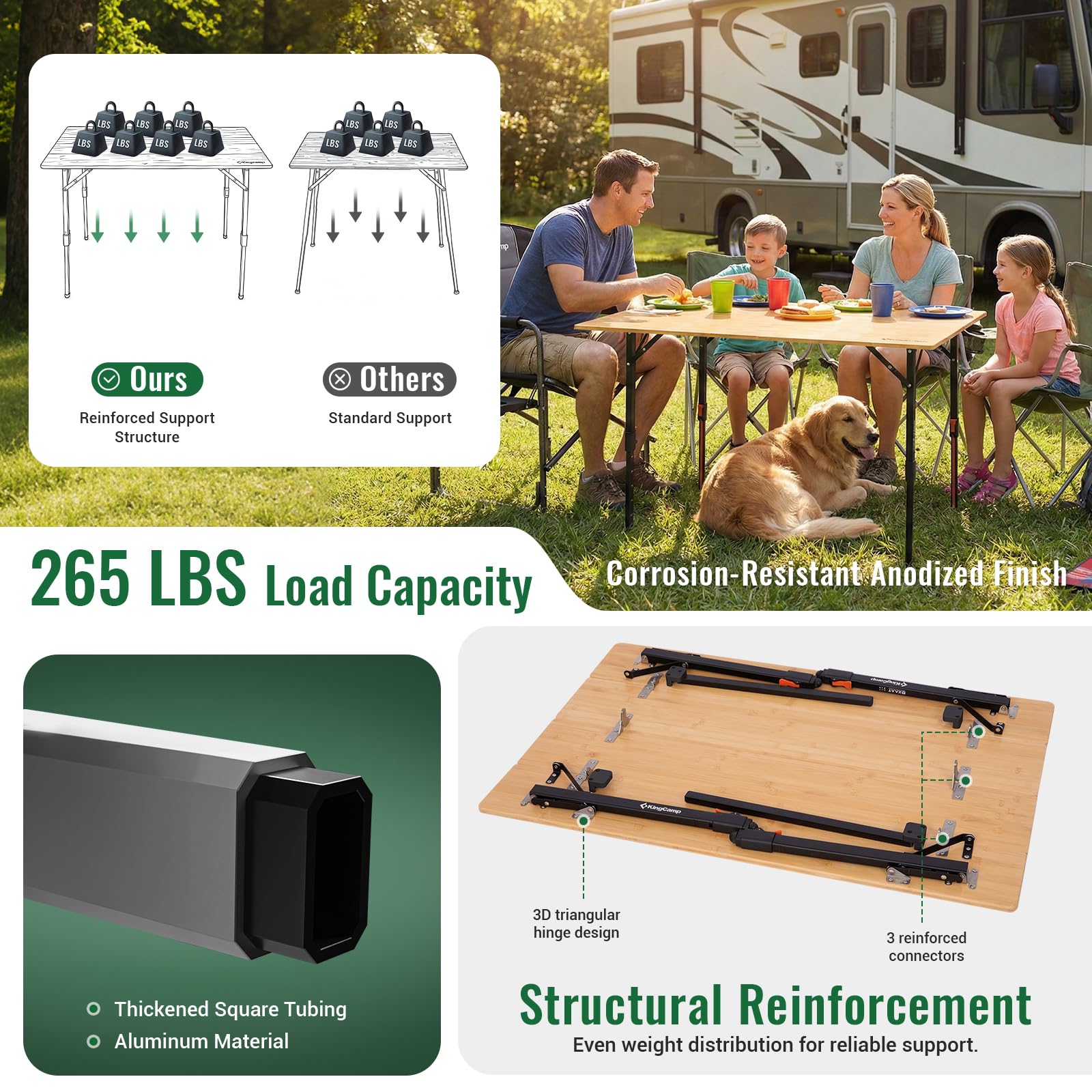 KingCamp BamAura 4Fold 10065 PLUS Bamboo Camping Table with Serrated Adjustable Legs
