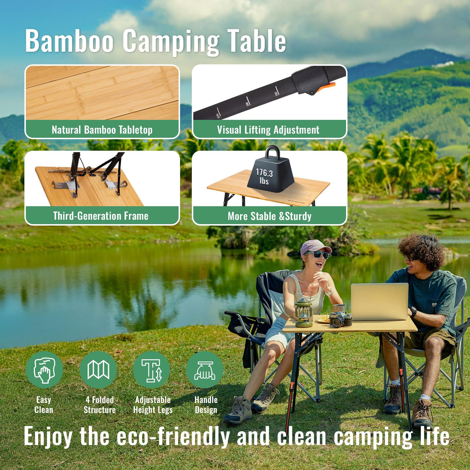 KingCamp BAMBOO P8060 Folding Bamboo Table