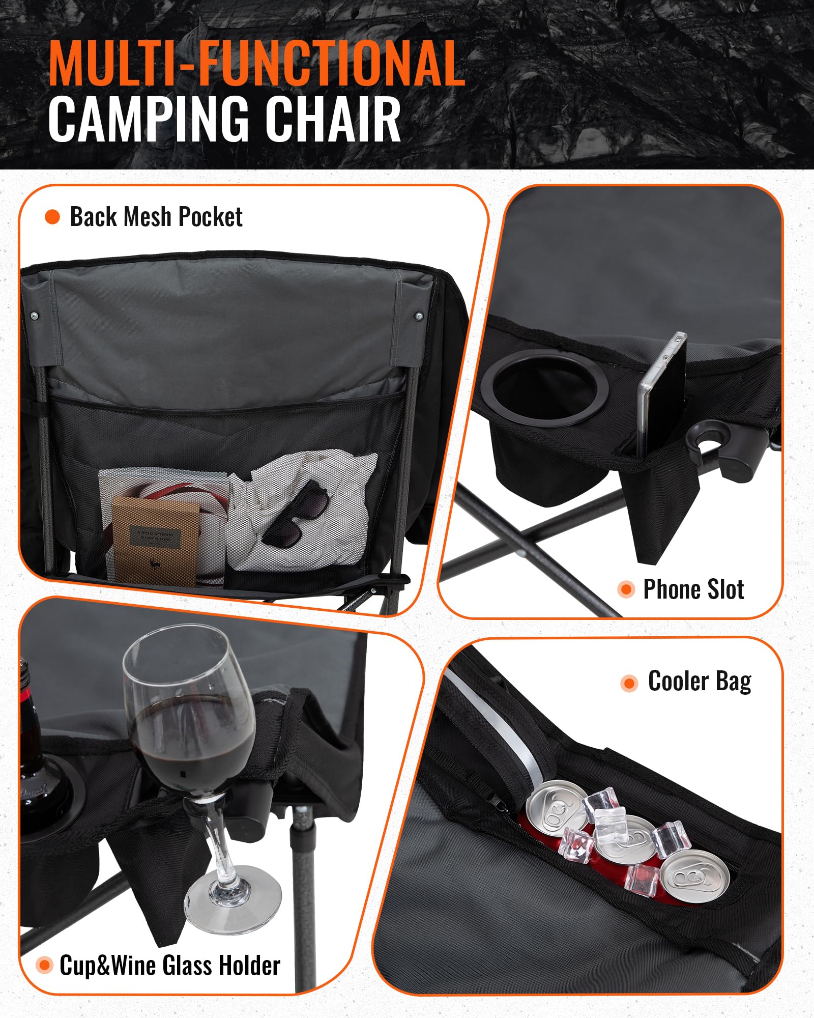 KingCamp CANNA C10 PLUS Oversized Padded Camping Chair With Glass Holder and Phone Slot