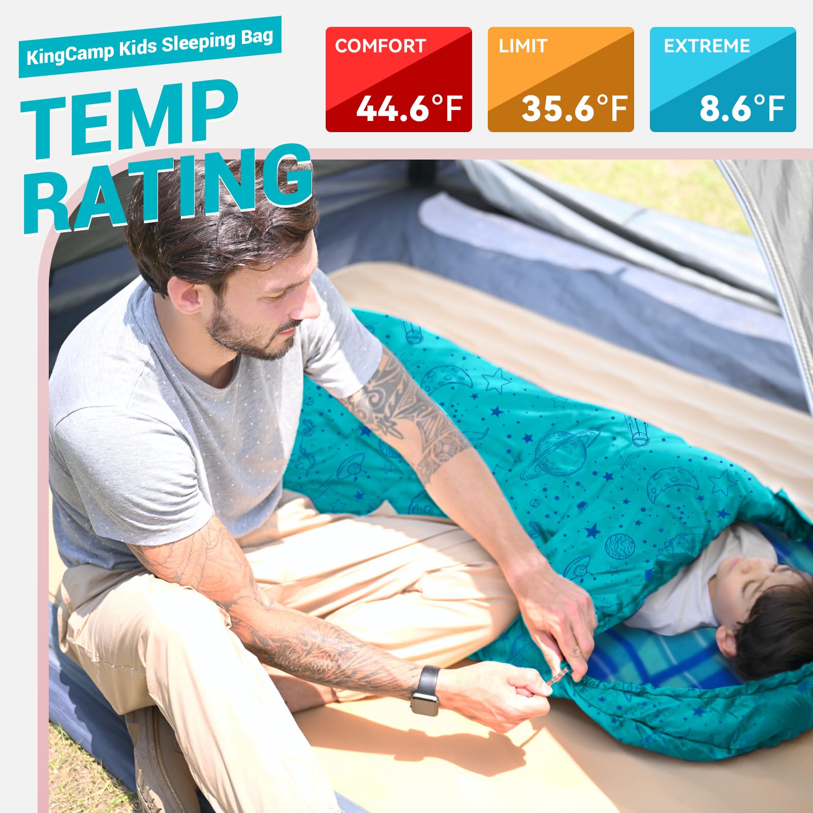 Saco de dormir con capucha para niños KingCamp Galaxy Zoo C 300