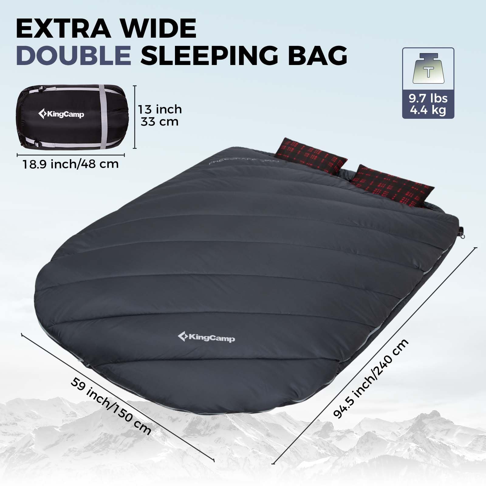 KingCamp FREESPACE 250D Double-Sized Sleeping Bag Grey