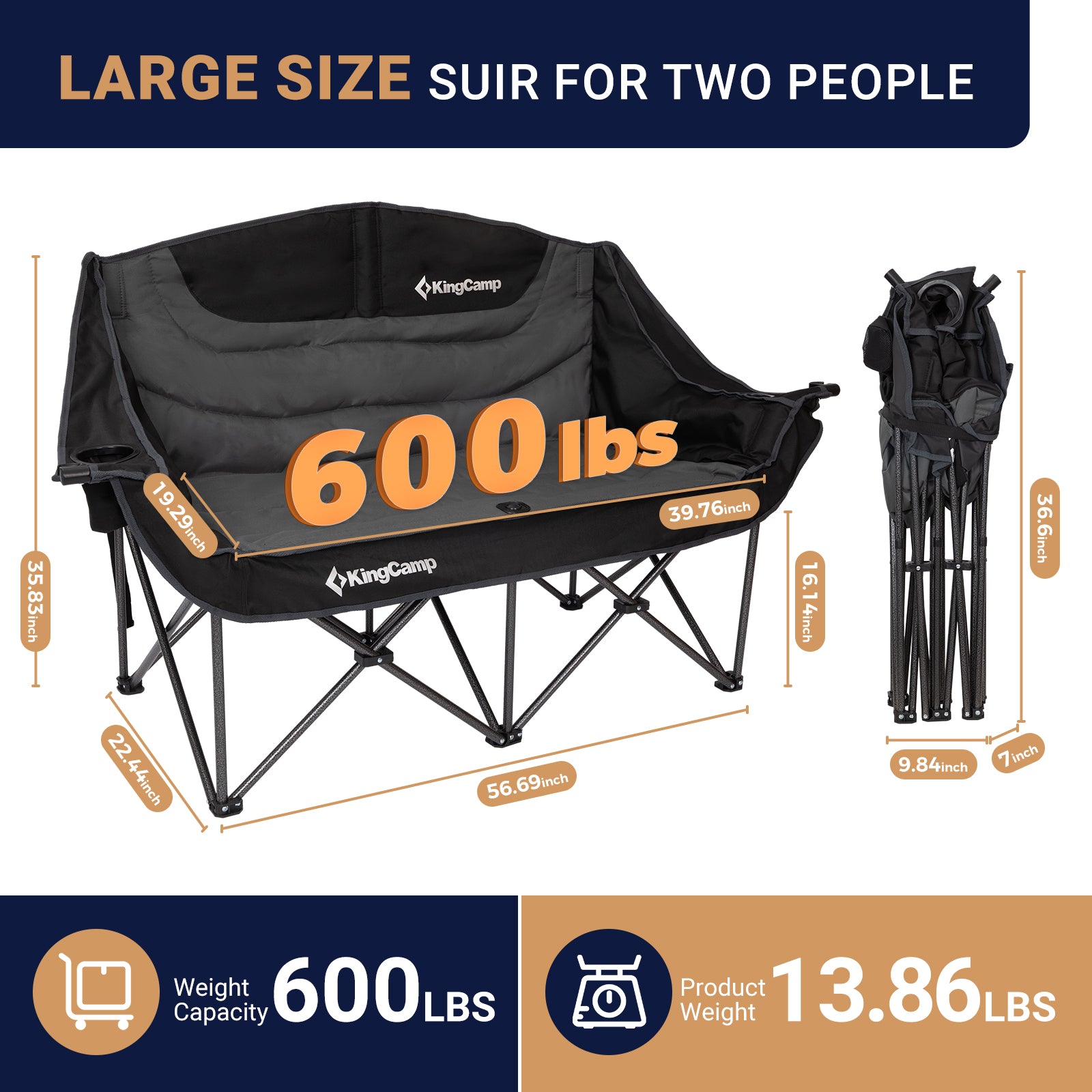 KingCamp Übergroßes Doppel-Camping-Sofa