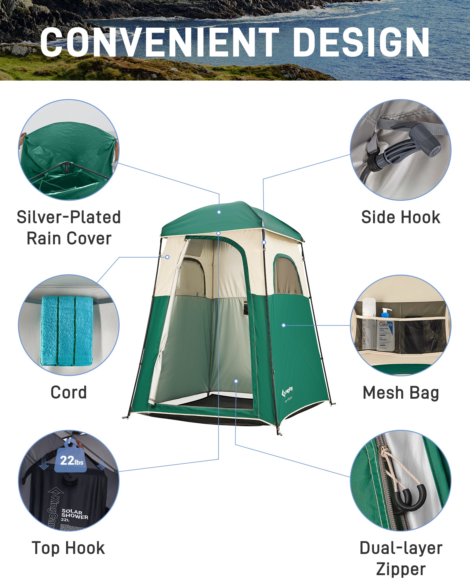 MARASUSA Single Privacy Shelter with 20L Solar Shower Bag