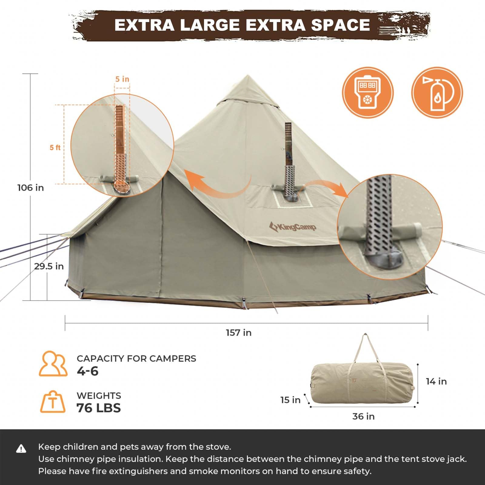 Khan 6 Person 4-Season Glamping Bell Camping Tent