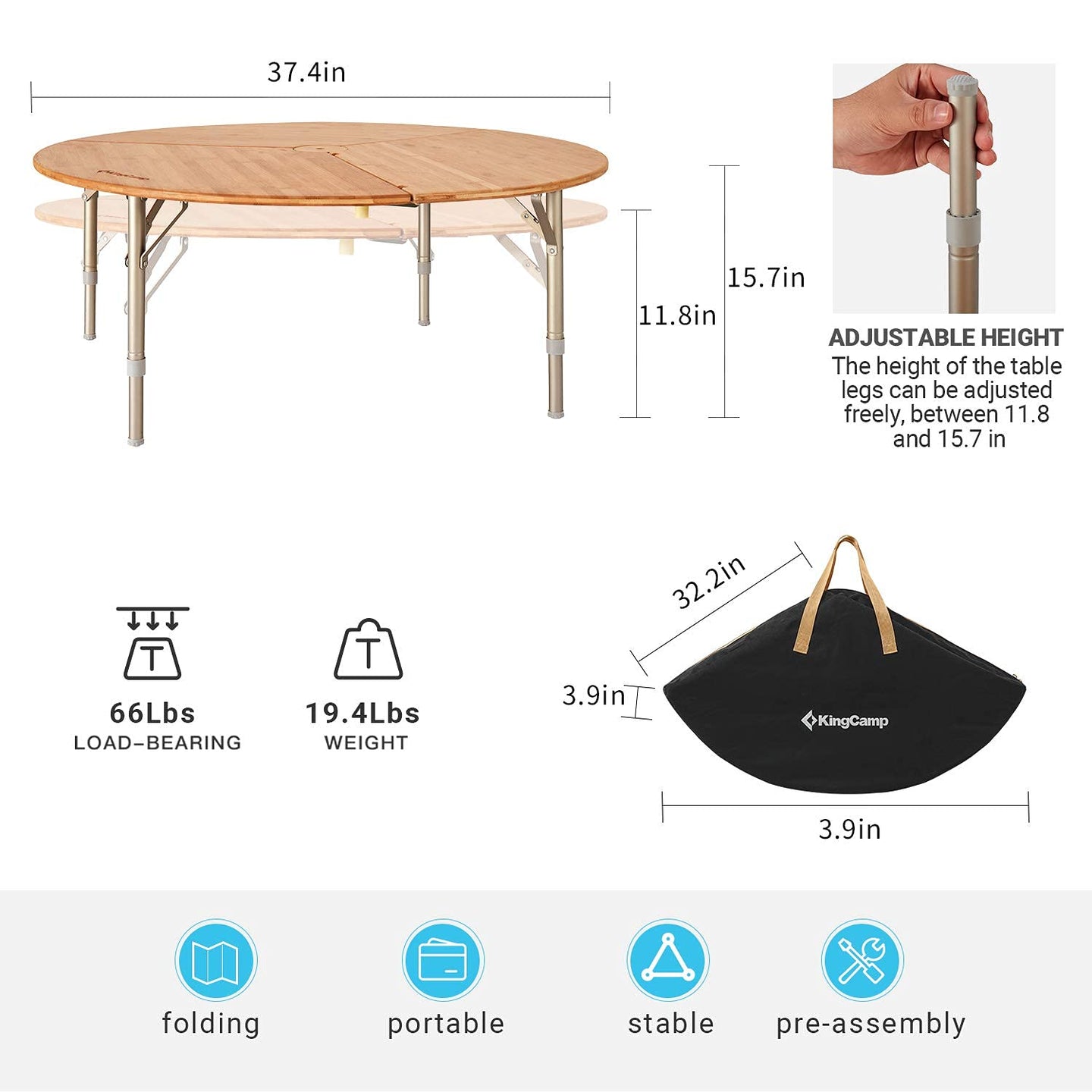 Bamboo Round Folding Table