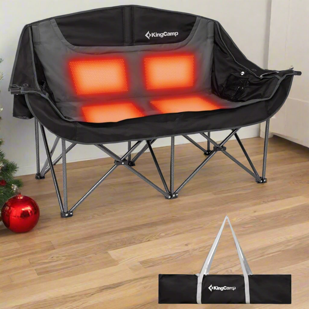 KingCamp CANNA C20 Plus Heated Loveseat Camping Chair - 2-Person Oversized Padded Couples Chair with 3-Temperature Settings, 10W Fast Heating, 660lb Capacity for Camping, Lawns, and Outdoor Events