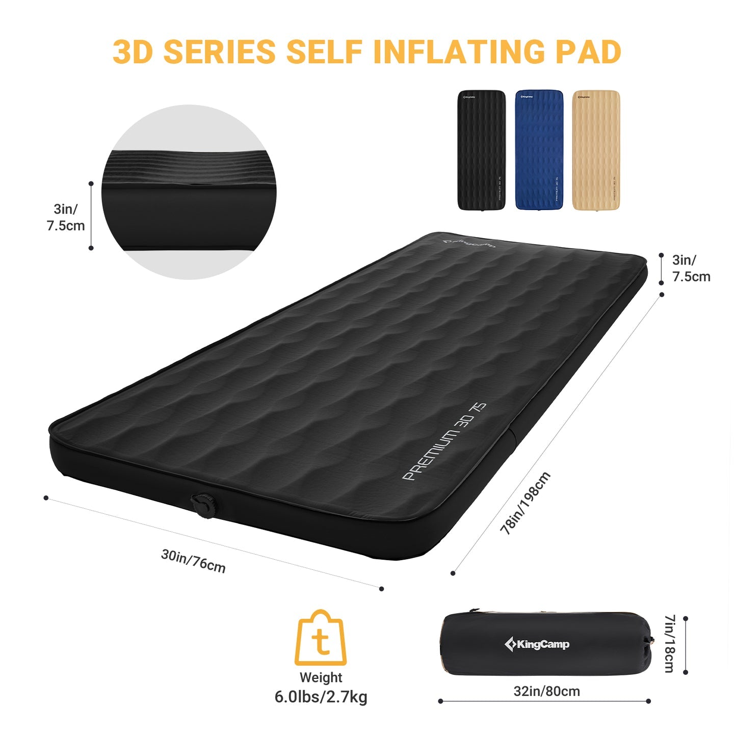 Premium 3D 7.5 Single Self-Inflatable Sleeping Pad
