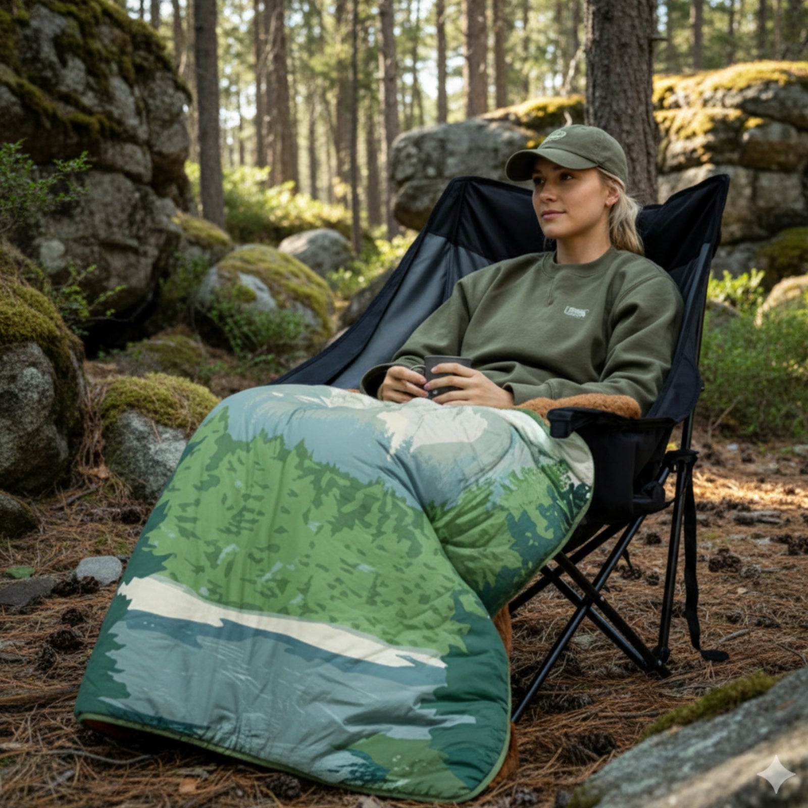 KingCamp Boho Printed Wearable Camping Blanket Forest Green Large Sherpa & Water-Resistant Picnic Blanket for Outdoor Concerts, Beach & Travel