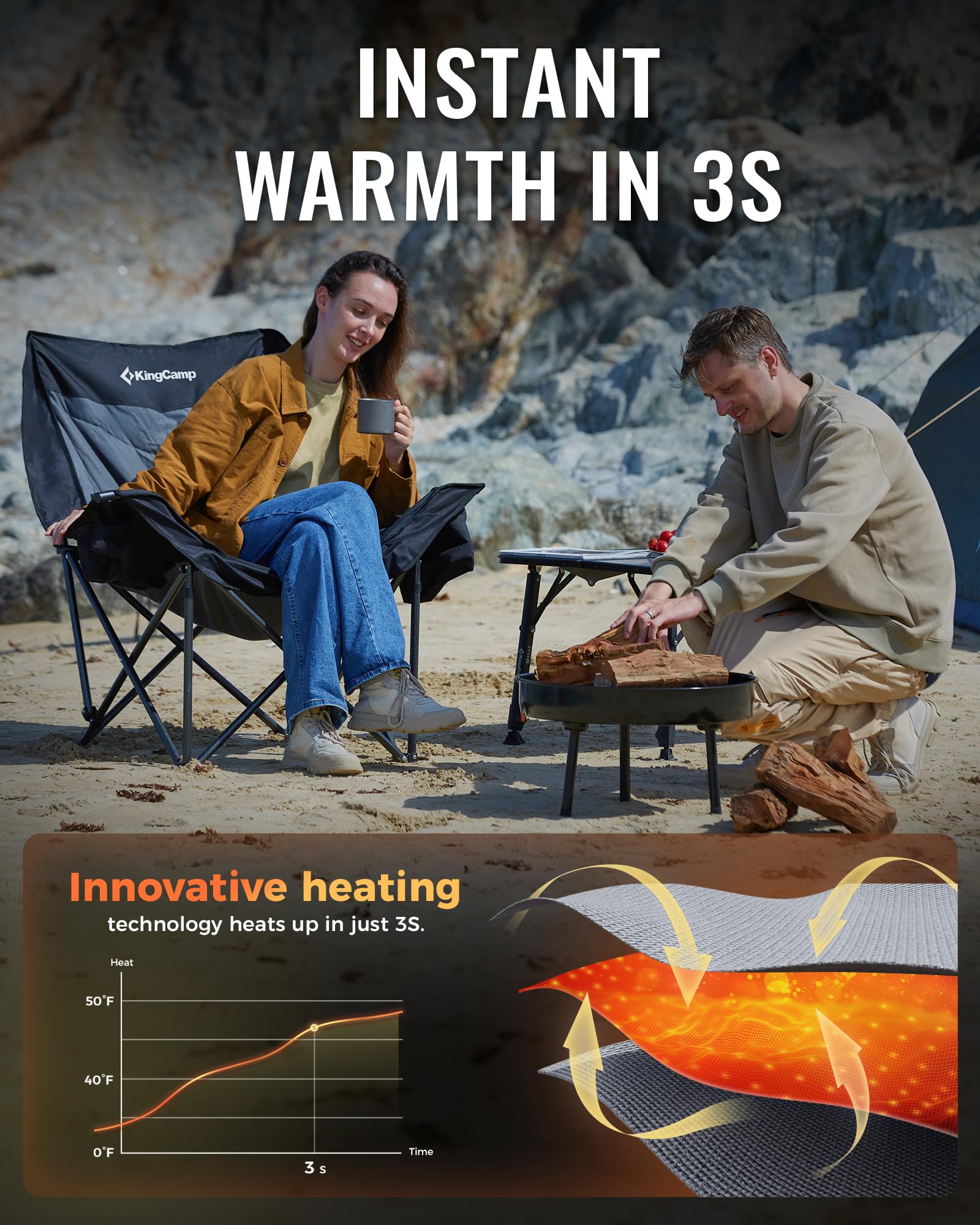 KingCamp CANNA C10 PLUS Heated Camping Chair - Oversized Single Chair with 3 Heat Settings