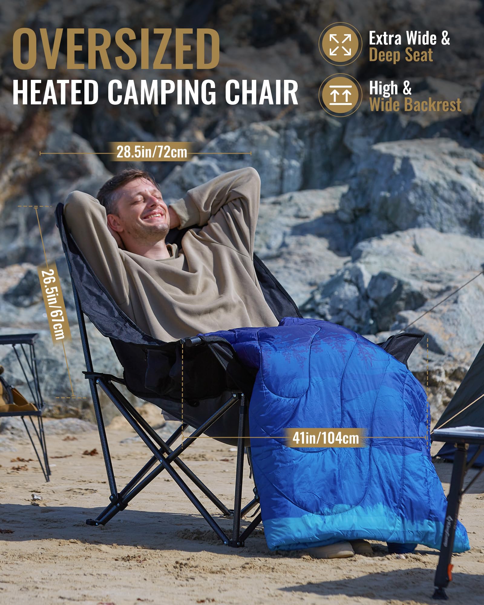KingCamp Oversized Heated Camping Chair with 3 Heat Settings