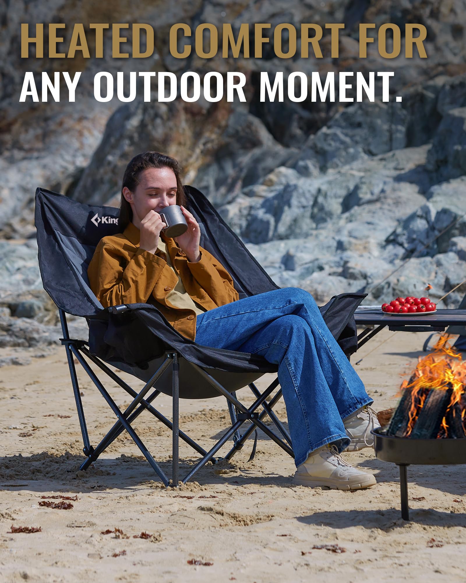 KingCamp CANNA C10 PLUS Heated Camping Chair - Oversized Single Chair with 3 Heat Settings