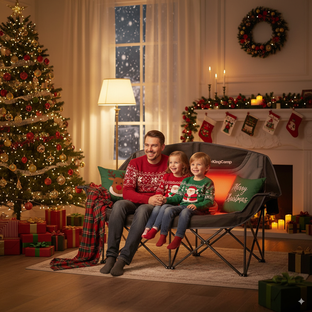 KingCamp CANNA C20 Plus Heated Loveseat Camping Chair - 2-Person Oversized Padded Couples Chair with 3-Temperature Settings, 10W Fast Heating, 660lb Capacity for Camping, Lawns, and Outdoor Events