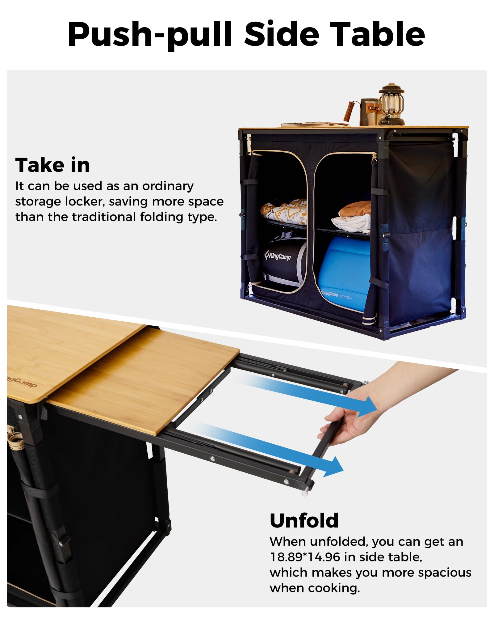 KingCamp Camping Kitchen Table – Portable Grill Station with Bamboo Top