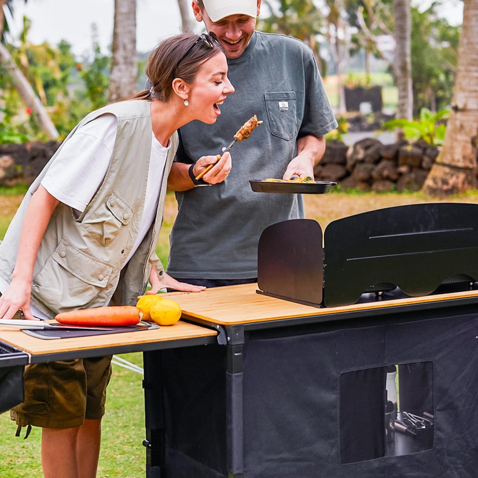 KingCamp Camping Kitchen Table – Portable Grill Station with Bamboo Top