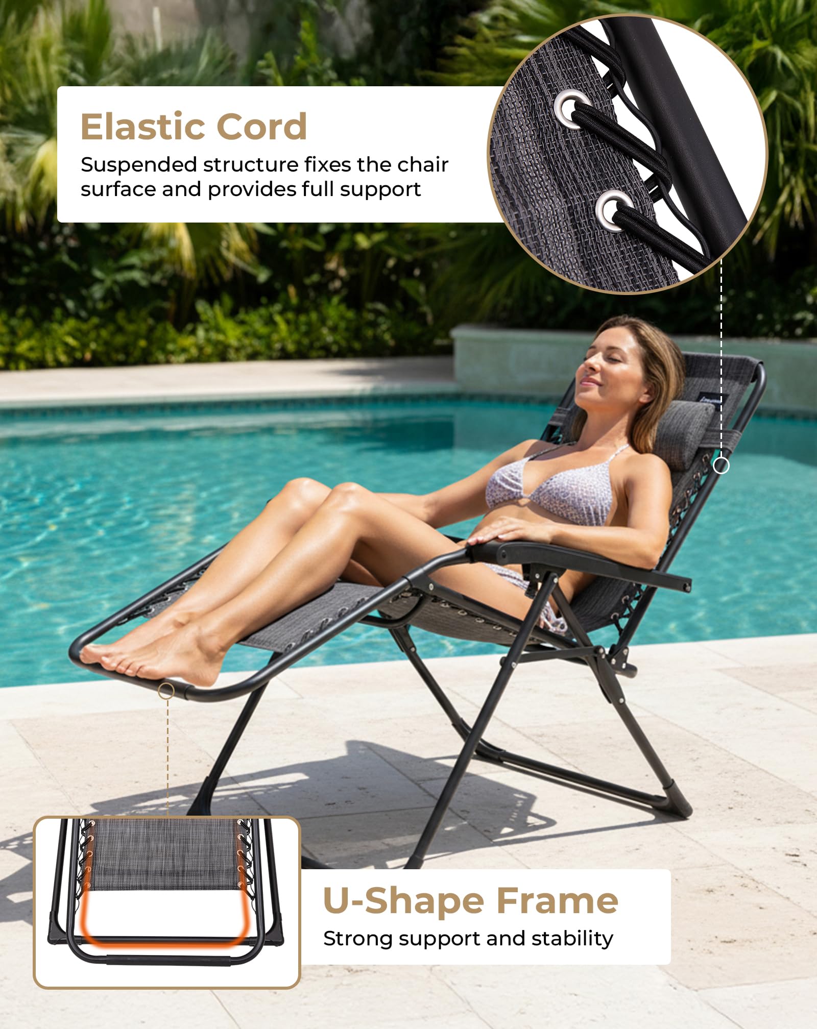 KingCamp DAYLILY B10 Zero Gravity Chair, Adjustable Reclining Outdoor Lounge Chair with Headrest, Teslin Mesh & Heavy-Duty Steel Frame, 400 lbs Capacity
