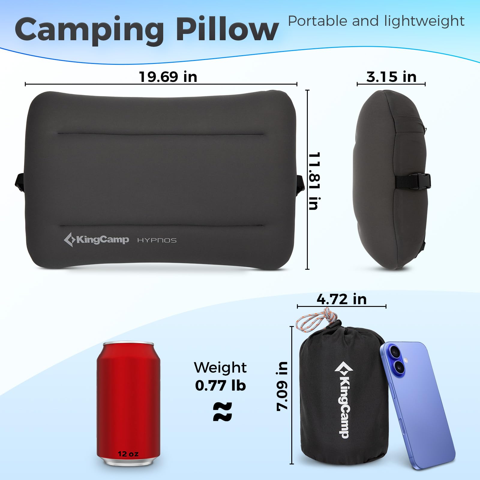 KingCamp HYPNOS Compact Inflatable Camping Pillow with Washable Cover