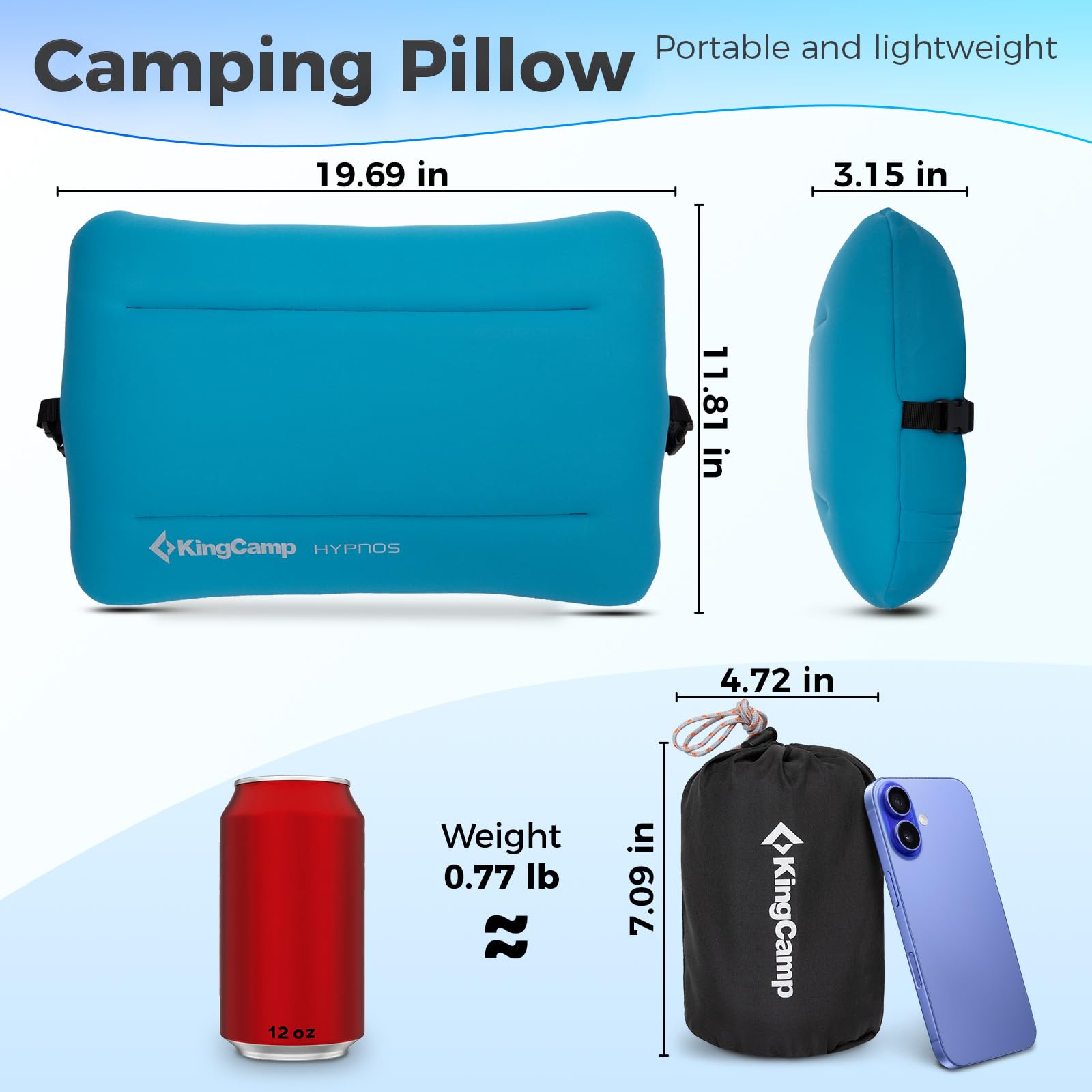 KingCamp HYPNOS Compact Inflatable Camping Pillow with Washable Cover