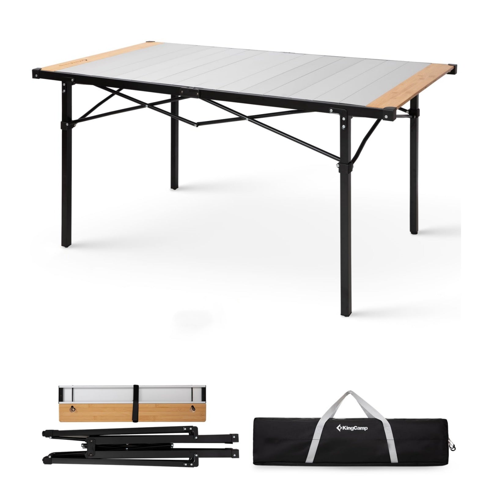 KingCamp Hybrid Aluminum Roll-Top Table with Bamboo Extensions