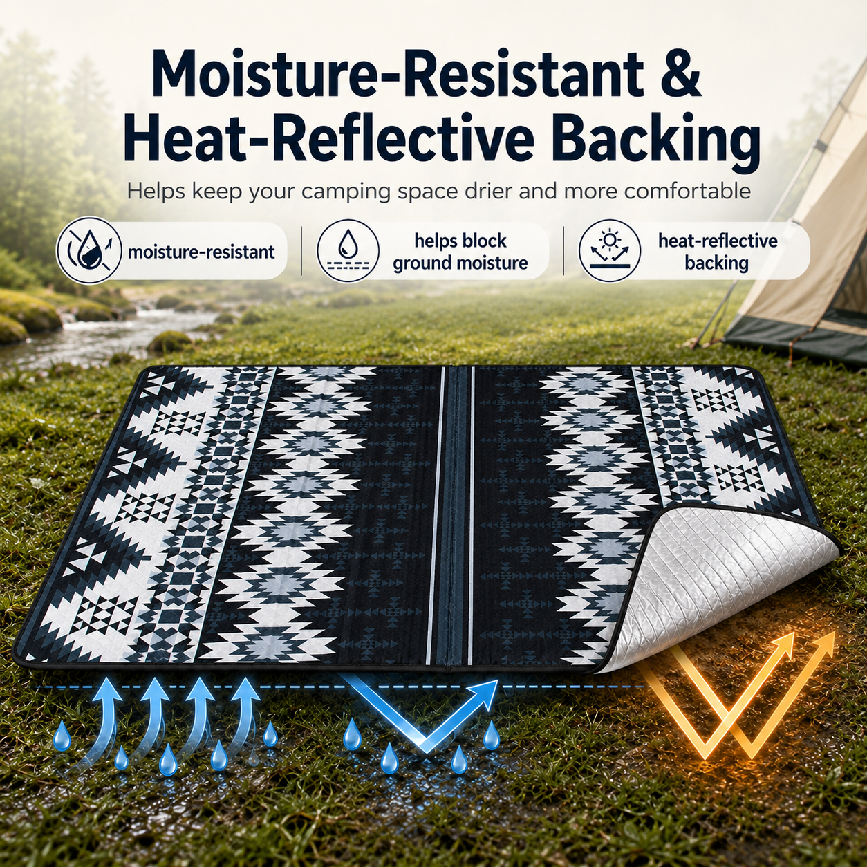 KingCamp ISIAY MAX 3.4 Large Camping Mat, 11.2 x 7.9 ft Insulated Picnic Blanket Help Block Ground Moisture