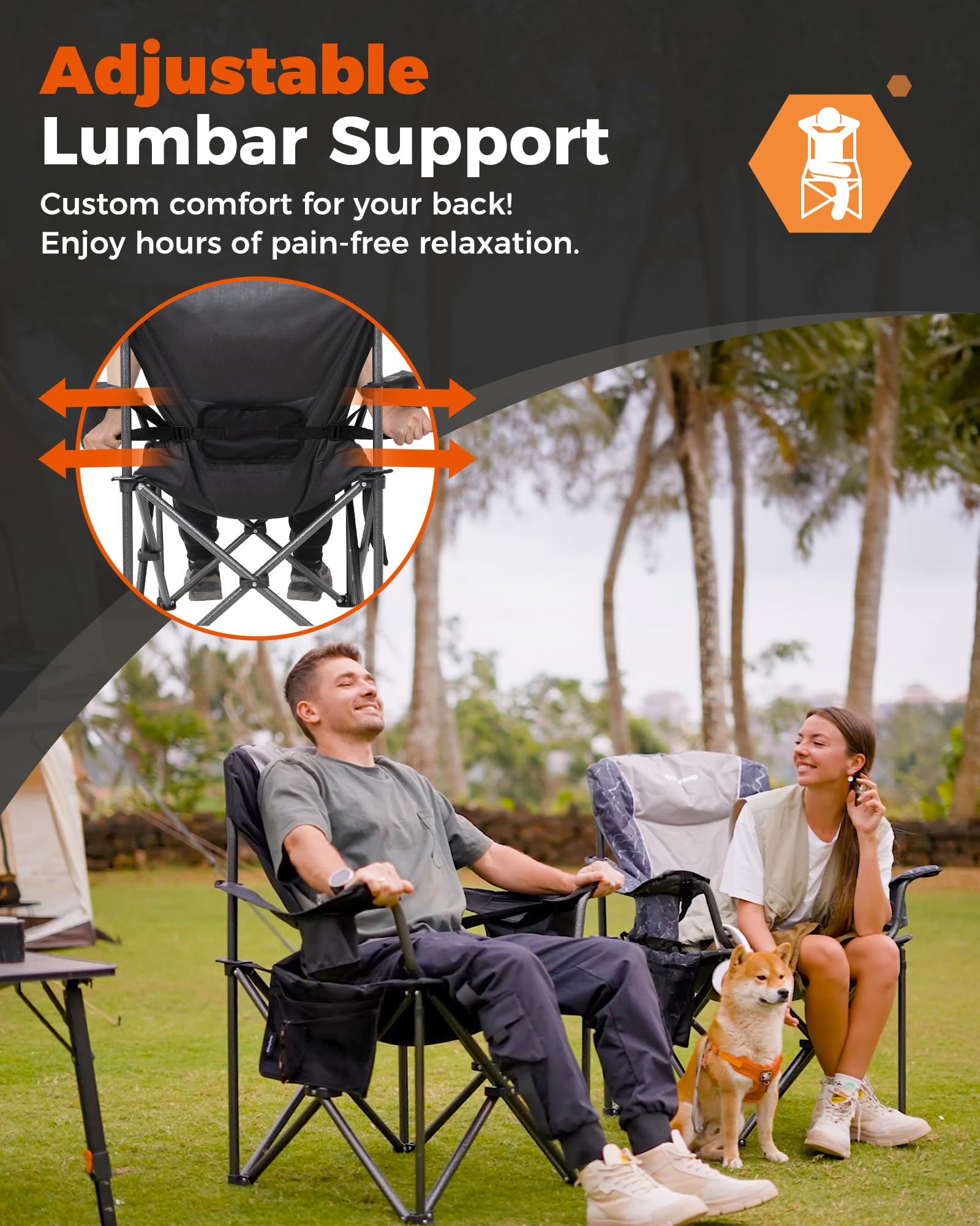 KingCamp JUNIPER C10 Oversized Folding Chair with Adjustable Lumbar Support Grey