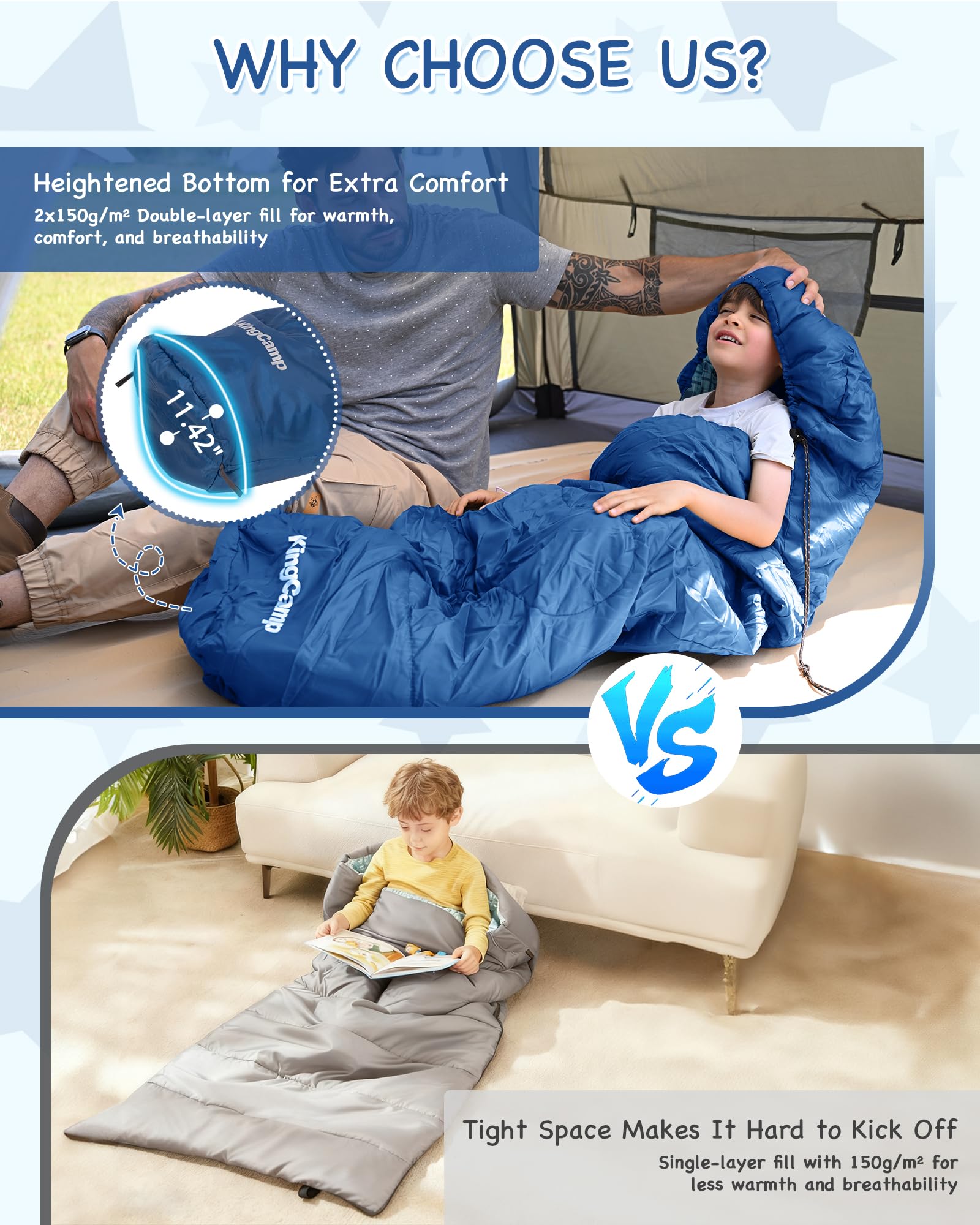 KingCamp Kids Mummy Sleeping Bag with Heightened Bottom for Extra Comfort