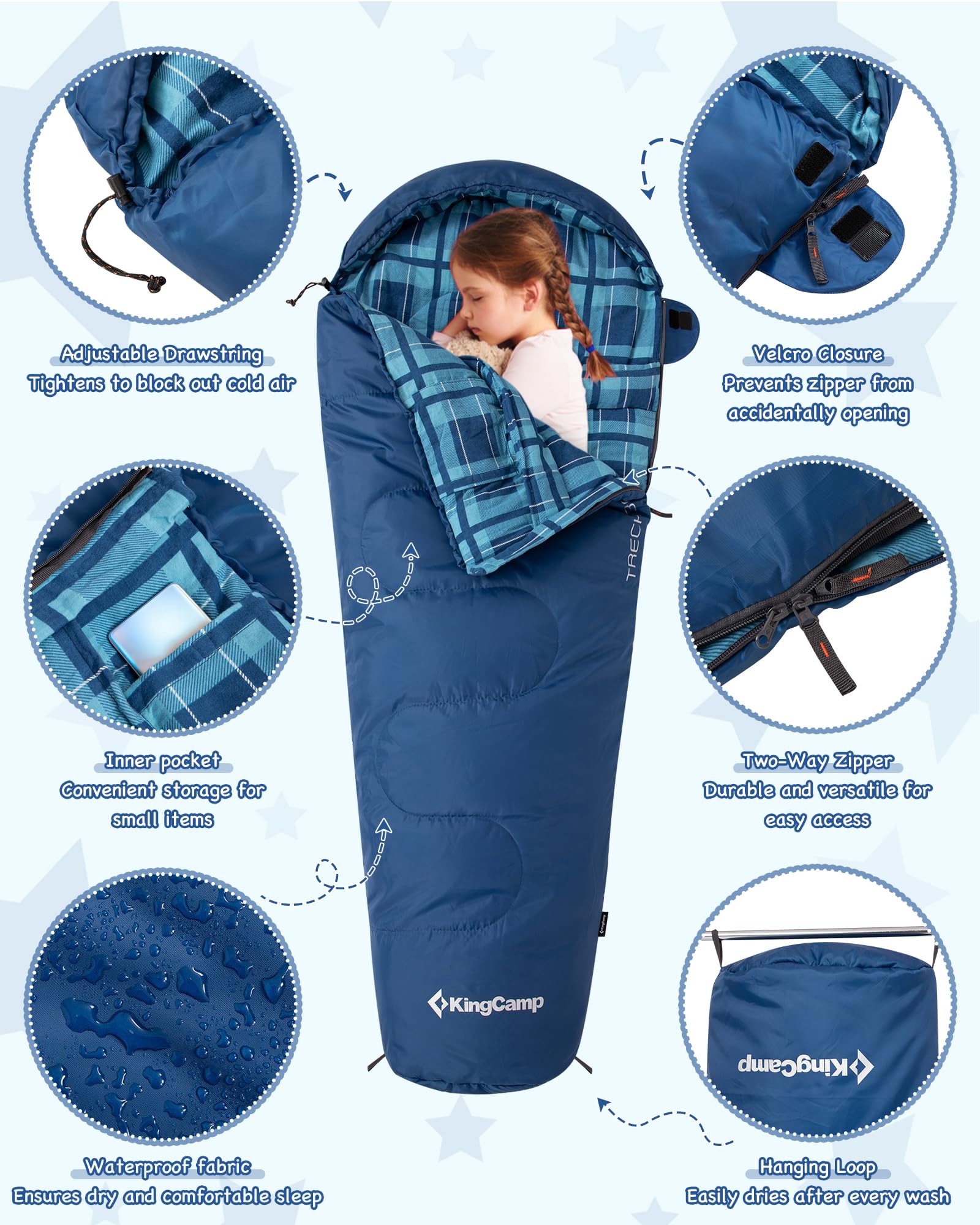 KingCamp Kids Mummy Sleeping Bag with Inner Pocket and Waterproof Fabric