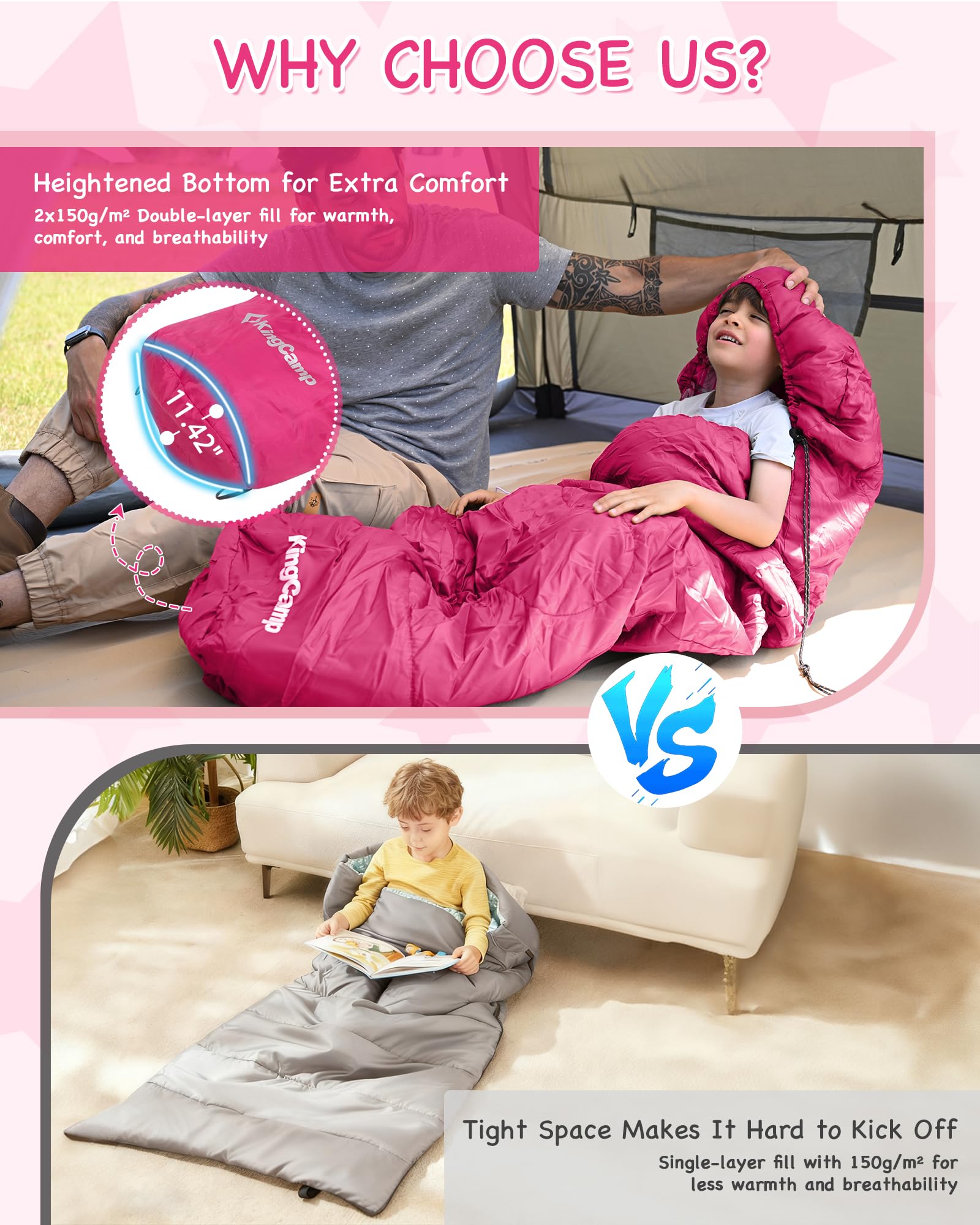 KingCamp Kids Mummy Sleeping Bag with Heightened Bottom for Extra Comfort