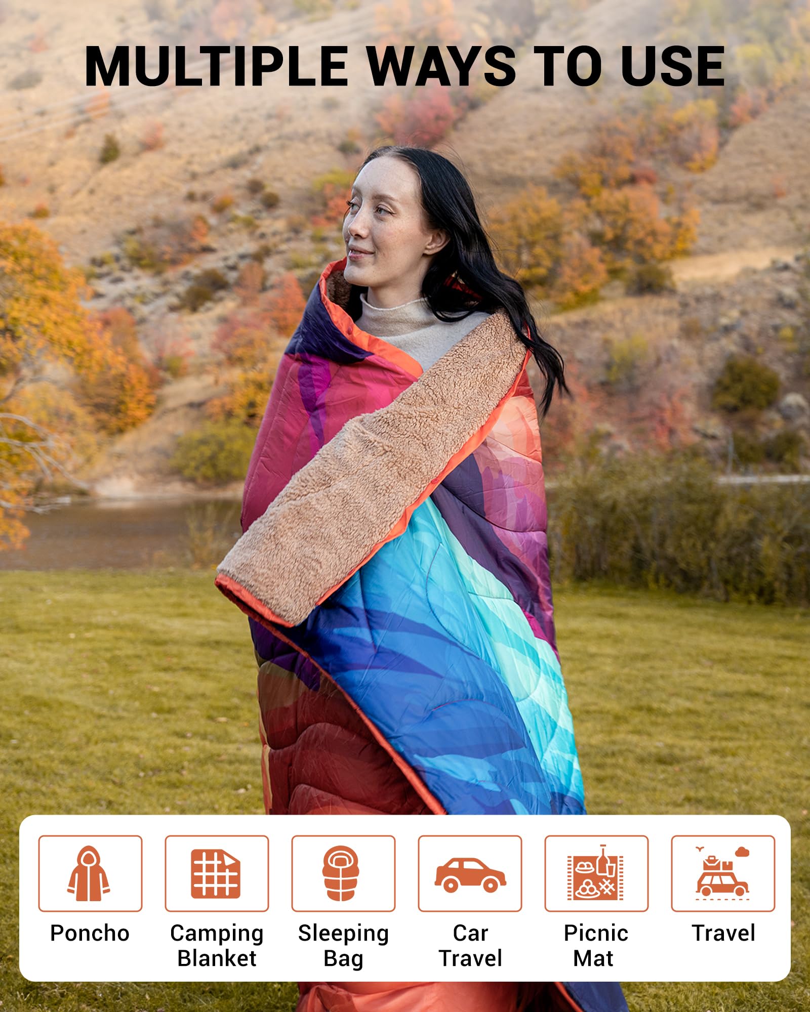 KingCamp Large Sherpa & Water-Resistant Picnic Blanket can be Use As PONCHO Sleeping Bags Picnic Mat