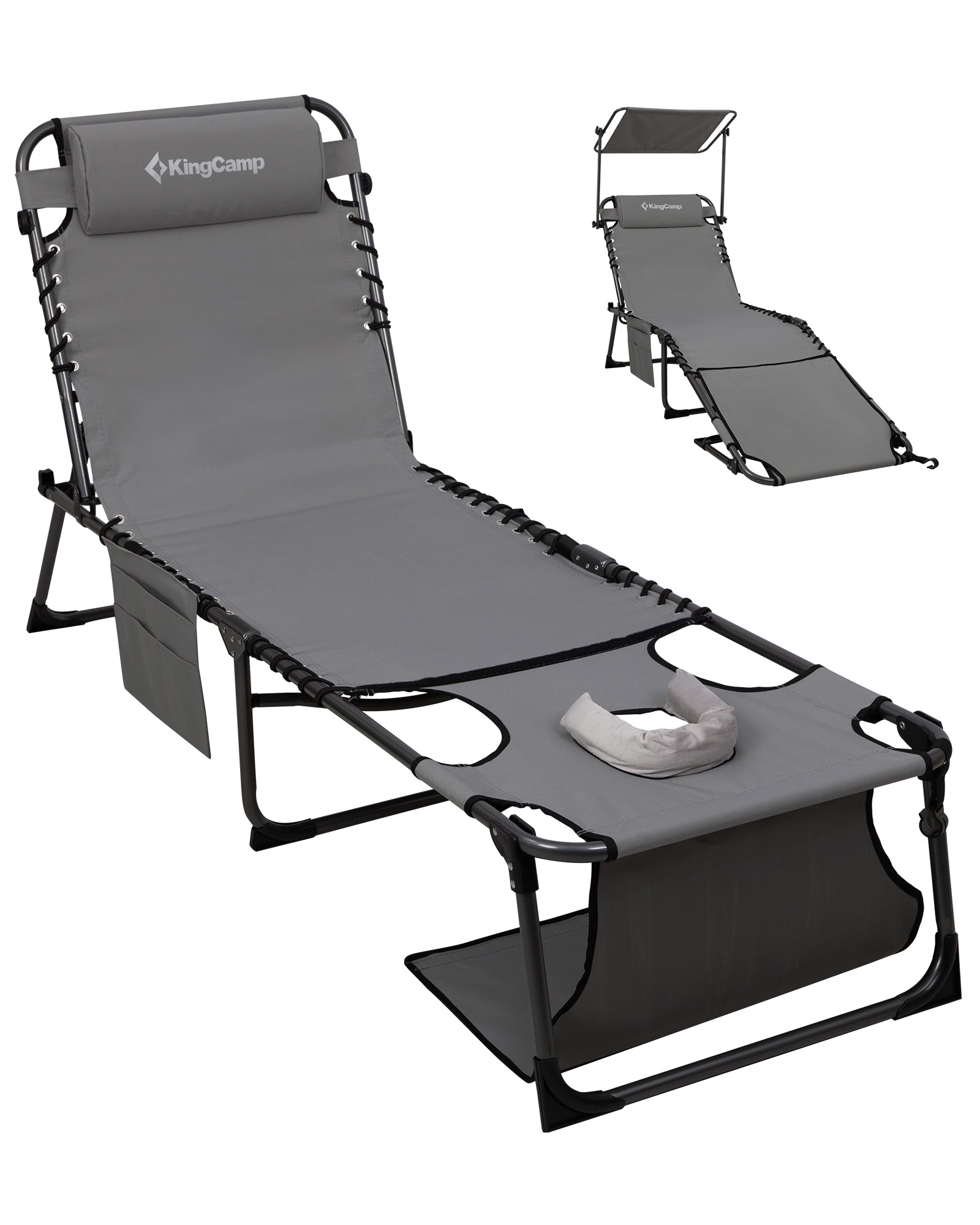 KingCamp MAGNOLIA B30 Folding Tanning Chair with Face Hole & Canopy Shade | 400lb Capacity