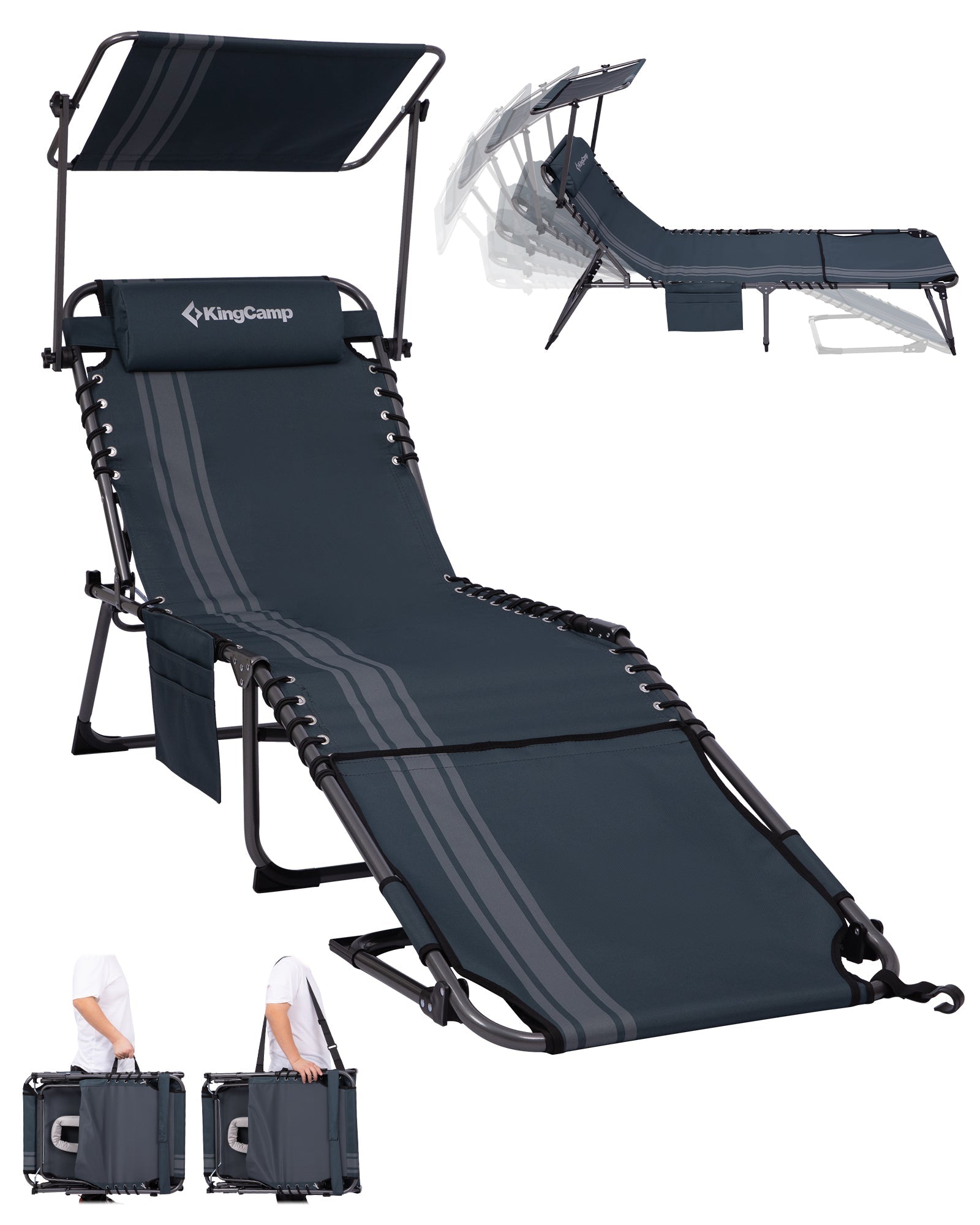 KingCamp MAGNOLIA B30 Folding Tanning Chair with Face Hole & Canopy Shade blue